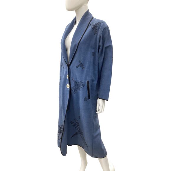 Venus Imports Coat Women’s Size M 100% Cotton Dragonfly Motif Blue And Black - Picture 2 of 7